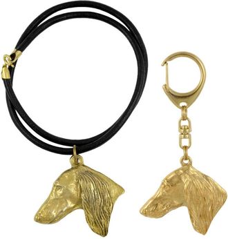 OEM Galgo Persa, Saluki - Llavero Y Collar Con Perro En Caja, Producto Ba&ntilde;ado En Oro De Alta Calidad, Marca Art-dog