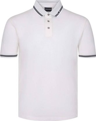 Emporio Armani Piped Collar Cotton Pique Polo Shirt, Size X-Large