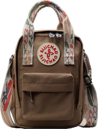 Generic Messenger Bag for Women, Beige Canvas Crossbody Bag with Decorative Handles, Small Shoulder Bag (Khaki)