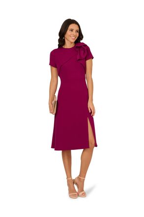 Adrianna Papell Womens Ruffle Bodice Midi Dress - Berry - Size 16 UK