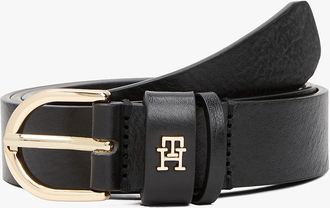 Tommy Hilfiger Womens Monogram Slim Leather Belt - Black - 40