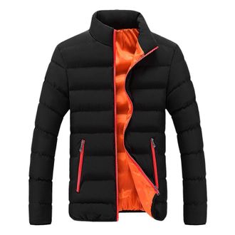 Generic Winter Coats for Men Thermal Warm Puffer Jackets Lightweight Padded Jacket Solid Color Zipper Loose Quilted Jacket Windproof Outwear