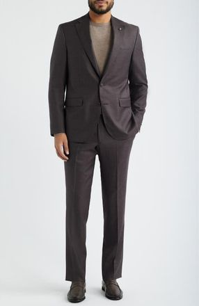 Jack Victor Esprit Contemporary Fit Brown M&eacute;lange Super 130s Wool Suit at Nordstrom, Size 38 Regular
