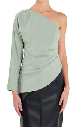 Grey Lab Gathered One-Shoulder Asymmetric Top in Sage at Nordstrom, Size X-Small