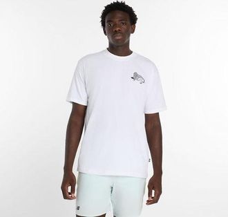 New Balance Uomo Tennis Graphic T Shirt in Bianca/Nero, Maglia di Poliestere, Taglia XL