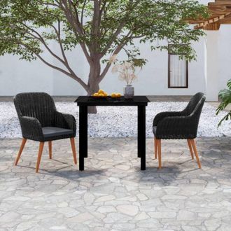 vidaXL Juego De Comedor De Jard&iacute;n 3 Piezas Con Cojines Negro Vidaxl