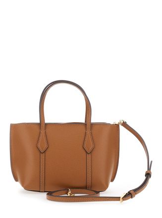 Tory Burch Womens Handbag Perry Brown Grained Leather Handbags Hand Bags