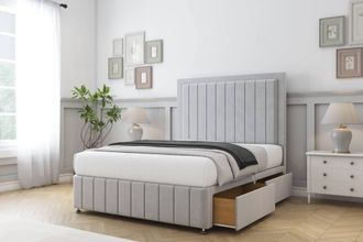Sloomy Pemberton Plush Divan Set 4 Drawers-26 Headboard-Footboard in Silver | Size: King