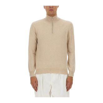 Brunello Cucinelli Truien & Vesten, Heren, Beige, 2Xl, Kasjmier, Trui met Halve Rits en Opstaande Kraag