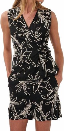 Esqualo Wrap Over Flower Embroidered Top In Black