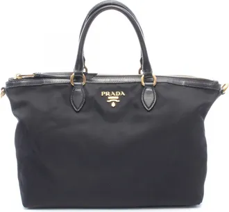 Prada Black Nylon Leather Handbag Tote Bag (Pre-Owned)