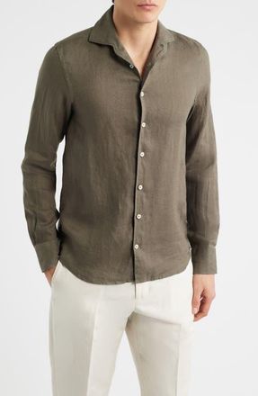Aur&eacute;lien Seaside Linen Button-Up Shirt in Olive at Nordstrom, Size Xx-Large