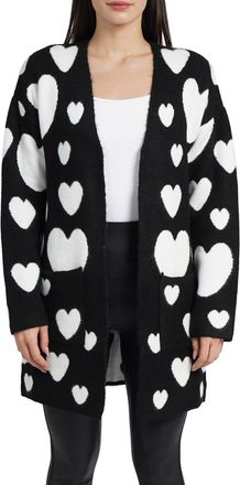 Love Token Hearts Long Sleeve Cardigan In Black