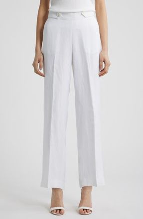 Anne Klein Button Tab Pull-On Linen Blend Wide Leg Pants in Crisp White at Nordstrom, Size Xx-Small