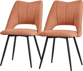 ML Design Ml-design - Set 2x Sillas De Comedor Color Naranja Con Respaldo Asiento De Poli&eacute;ster Tapizado Con Patas De Metal Negro Sill&oacute;nes Ergon&oacute;micos De Dise&ntilde;o 