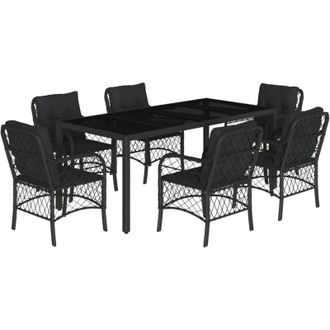 vidaXL Set De Comedor De Jard&iacute;n 7 Pzas Y Cojines Rat&aacute;n Sint&eacute;tico Negro Vidaxl