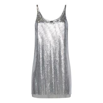 Paco Rabanne Sleeveless Tops, female, Gray, XS, Silver Pixel Mesh Topwear