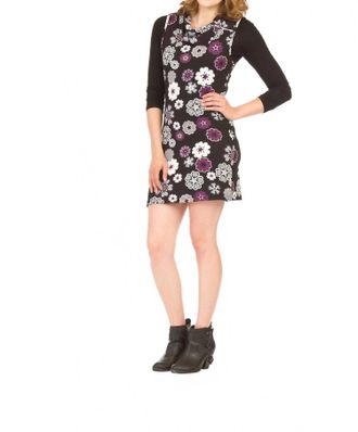 Papillon Floral Ruber Print Drape Neck Dress In Purple Multi