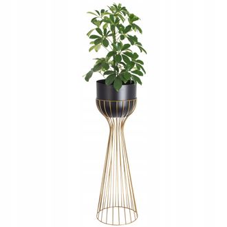 OEM Puesto De Flores De Pie, Metal, Negro Y Dorado, Soporte Tipo Loft De Alambre, 68 Cm
