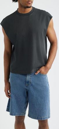 BP. Boxy Crop Cutoff Cotton Tank in Black Faded at Nordstrom, Size Xx-Large
