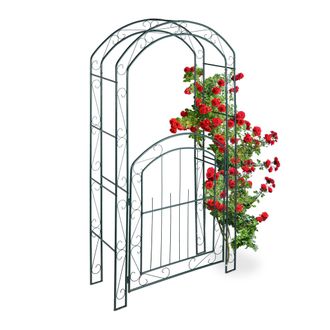 Relaxdays Relaxdays - Arco Con Puerta Para Rosas, Soporte Para Trepadoras, Metal, Resistente, 215 X 115 X 43 Cm, Verde