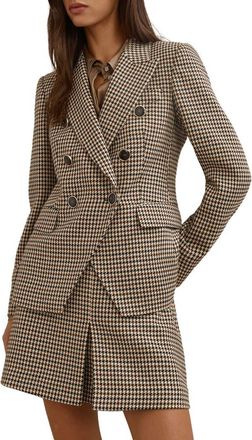 Reiss Hartley Houndstooth Double Breasted Blazer in Neutral Check at Nordstrom, Size 10 Us