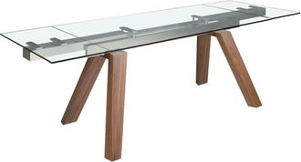 Angel Cerd&aacute; Mesa comedor extensible rectangular cristal templado y nogal