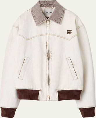 Miu Miu Corduroy-Collar Zip Western Jacket