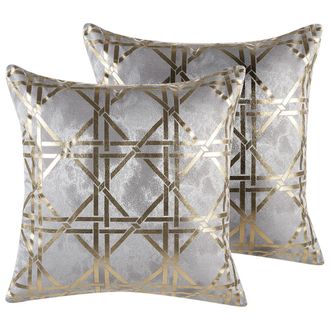Beliani Conjunto De 2 Cojines Decorativos Patr&oacute;n Diamantes Geom&eacute;trico Gris 45 X 45 Cm Decoraci&oacute;n Glamour Cassia