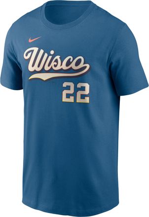 Nike Christian Yelich Milwaukee Brewers City Connect Nike Mens MLB T-Shirt in Blue | N1994GWMZ9-1T0