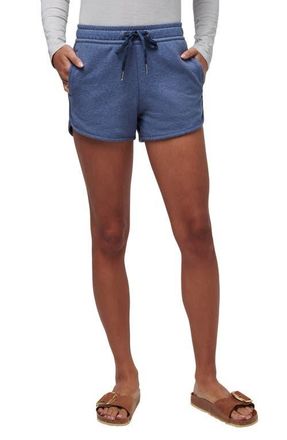 Travis Mathew Cloud Drawstring Fleece Shorts in Heather Navy at Nordstrom, Size X-Large