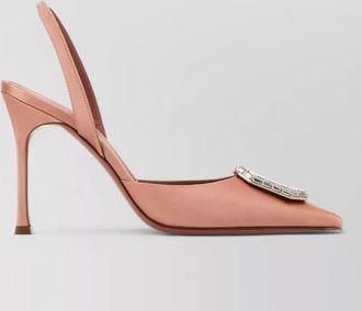 Amina Muaddi satin camelia pumps embellished pointed toe