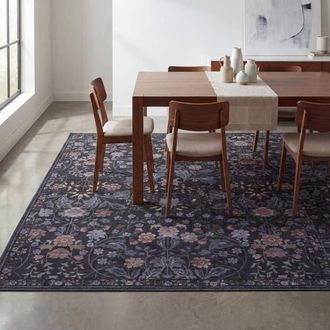 Jonathan Y Designs Primrose Art Nouveau Floral Border Non-Slip Machine-Washable Area Rug in Dark Gray/multi at Nordstrom, Size 2Ft 0In X 8Ft 0In