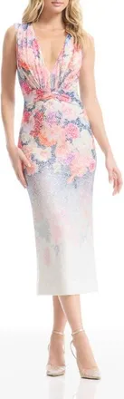 Dress The Population Gretchen Sequin Floral Cocktail Midi Dress in White Multi at Nordstrom, Size Xx-Large