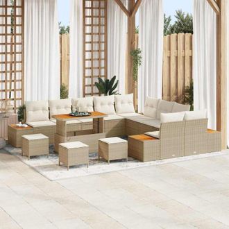 vidaXL Conjunto De Sof&aacute; De Jard&iacute;n Con Coj&iacute;n 14 Pcs Beige Polirat&aacute;n Vidaxl