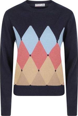 Ballantyne Truien & Vesten, Dames, Blauw, L, Ronde Hals Klassieke Diamant Trui