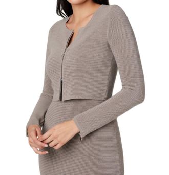Toccin Tasha Zipper Crop Cardigan In Mushroom