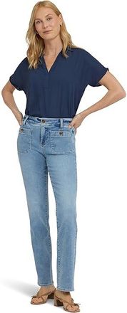 NYDJ Straight Front Button Patch Pockets Womens Clothing Mist Springs : 16 32, Cotton/Denim/Elastane