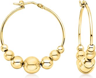 Ross-Simons Italian 18kt Gold Over Sterling Graduated Bead Hoop Earrings