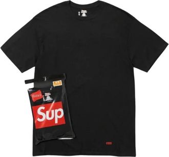 SUPREME Hanes Tagless Tees (3 Pack) - Heren - T-shirts - Zwart - S - Katoen - Tops