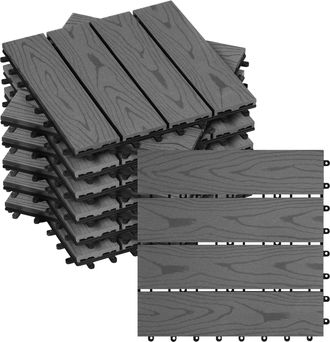 Woltu Woltu Suelo De Wpc Set De 11 Baldosas De Madera Exterior Para Porche Patios Jardin 30 X 30 Cm 1m&sup2; Suelo De Exterior Compuesta Azulejos Para Terraza Ja