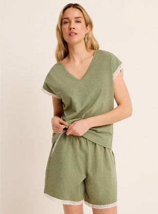 Miiyu Womens Lace-accents Supima cotton pyjama short