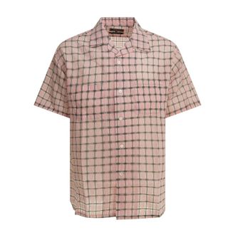 Beams Plus Overhemden, Heren, Roze, L, Nylon, Open Collar Nylon Airy Plaid Shirt