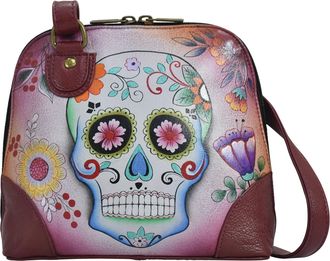 Anuschka Women Hand Painted Leather Small Multi Compartment Zip-Around Organize-Sugar Skulls, One Size