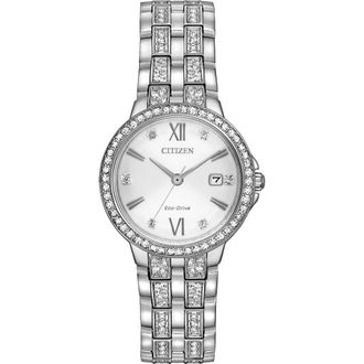 Citizen Eco-Drive Crystal Bracelet Strap Watch, 28mm in Silver at Nordstrom Rack
