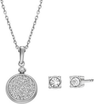 Fossil Womens Core Gifts Stainless Steel Stud Earrings and Necklace Set