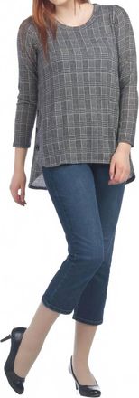 Papillon Plaid Long Sleeve Tunic With Button Detail In Grey