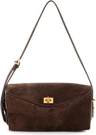Balenciaga Medium Paris VII Suede Shoulder Bag in Moka/ruby at Nordstrom