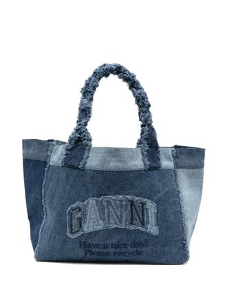 Ganni Blue Logo Medium Tote