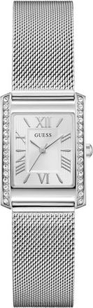 Guess Crystal Bezel Tank Mesh Strap Watch, 17mm x 23mm in White/silver at Nordstrom